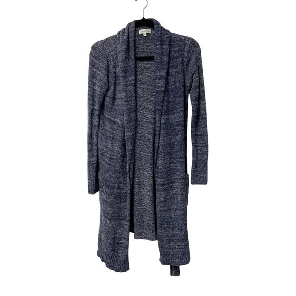 GRACE & LACE CARDIGAN COZY KNIT SIZE S BLUE BELT POCKETS HEATHERED SWEATER - Picture 1 of 9